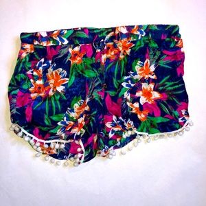 Tropical Flower Pom Shorts